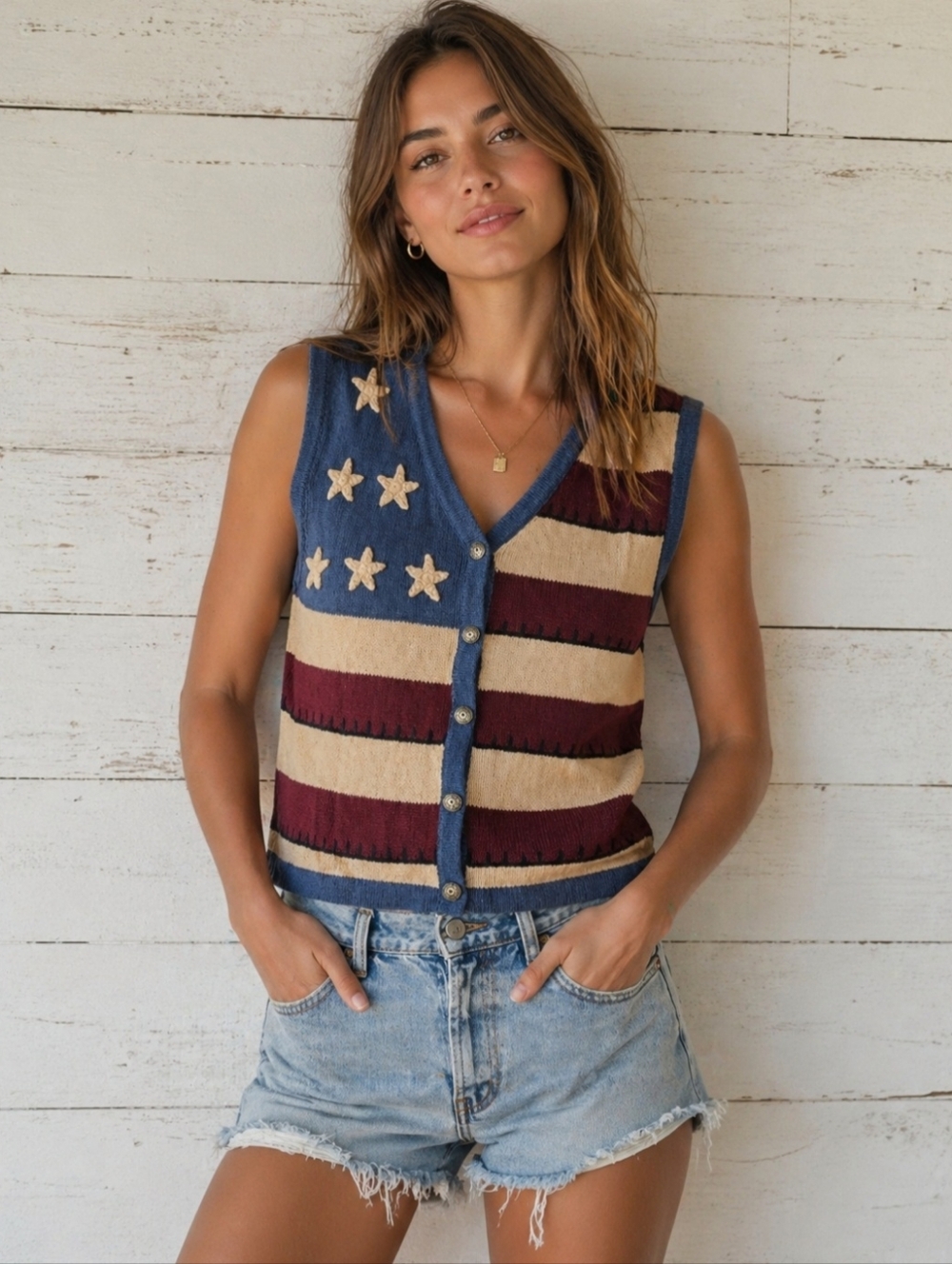 Christopher & Banks Size Medium Vintage Hand Embroidered Patriotic Sweater Vest